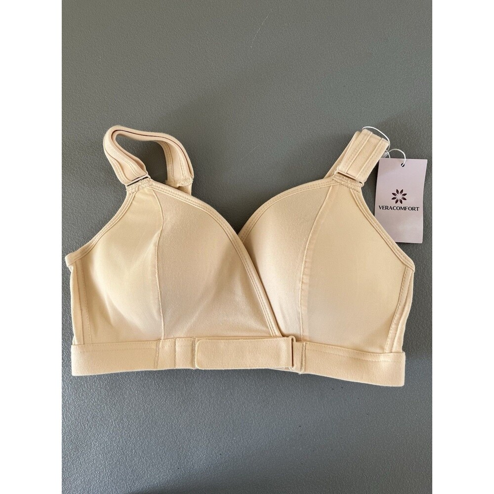 Veracomfort Wireless Front Closure Adaptive Bra Womens Sz Large 2.0 Beige NWT